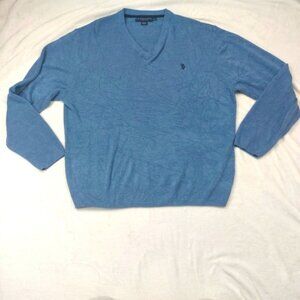 U.S. POLO ASSN MEN'S BLUE V-NECK LONG SLEEVE PULLOVER SWEATER SIZE XXL
